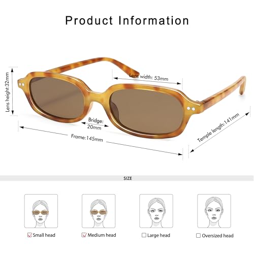 Retro Small Rectangle Sunglasses for Women Men Trendy Narrow Square Sunnies AP3729,Yellow Tortoise/Brown