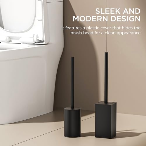 Image of FORIOUS Toilet Brush and Holder Set, 304 Stainless Steel Heavy Duty Base and Handle for Bathroom Deep Cleaning, Toilet Bowl Cleaners Brush with Holder, Space Saving for Storage (2, Matte Black)