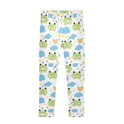Wusikd Cute Frog Girls' Leggings Toddler Doodles Stars Clouds Kids Yoga Pants Dance Active Tights 4T