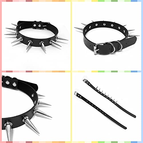 Soft Faux Leather Choker Collar with Spiked,Punk Rock Necklace and Bracelets Emo Jewelry Set for Women Men Cosplay3