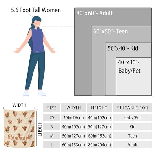 Custom Golden Retriever Blanket for Women, Men - 60x80 Inches Twin Size - Soft Fluffy Cozy Blankets Gift - Beige Cute Blanket for Bed, Sofa, Winter