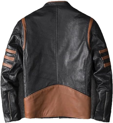Men’s Brown Striped Leather Biker Jacket – Wolverine-Inspired Classic Motorcycle Jacket2