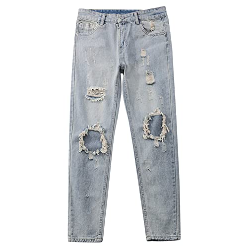 Maiyifu-GJ Men's Ripped Slim Fit Denim Pants Distressed Destroyed Skinny Jeans Straight Leg Jean Trousers with Big Holes