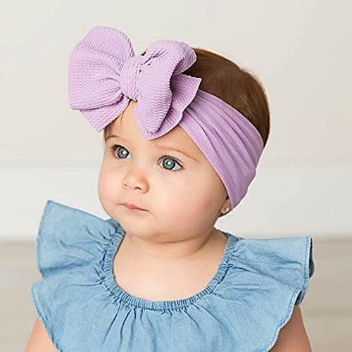 JOYOYO 12 Pcs Baby Headbands for Girls Baby Bow Headbands Wide Nylon Headbands New Material Waffle Fabric Hair Bows 4.5 Inch, One Size Fits All Headbands for Babies Toddlers Kids