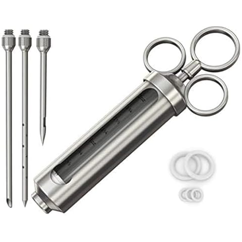 Cave Tools Meat Injector for Meat & Poultry, Extra Large Turkey Injector, Food Grade injectors, basting Syringe, Heavy Duty Cooking Syringe - Color: Silver, Size: Marinade Injector Cover