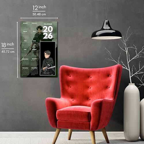 Image of 2026 Anime Calendar - Levi Ackerman from Attack on Titan | 12 inch x 18 inch size | Wall Decoration Aesthetic Calendars