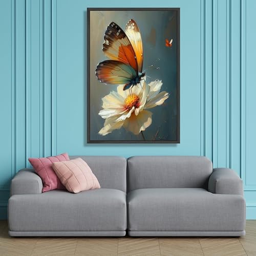 Tableau papillon sur fleur blanche toile décorative 60x80 - 3