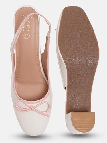 Image of JM LOOKS Women Slingback Block Heels with Bow Detail Closed Round Toe Pumps Dress Shoes