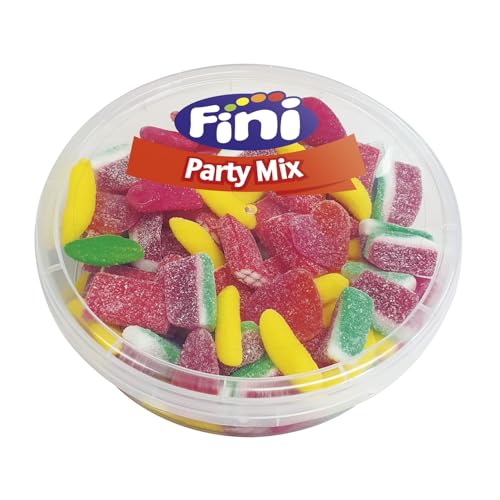 Fini Party Mix | Surtido de Gominolas de Sandía, Regaliz, Ladrillo, Plátano, Manzana, Corazón Melocotón | Sin Gluten - Tarro 450 gr - El embalaje puede variar