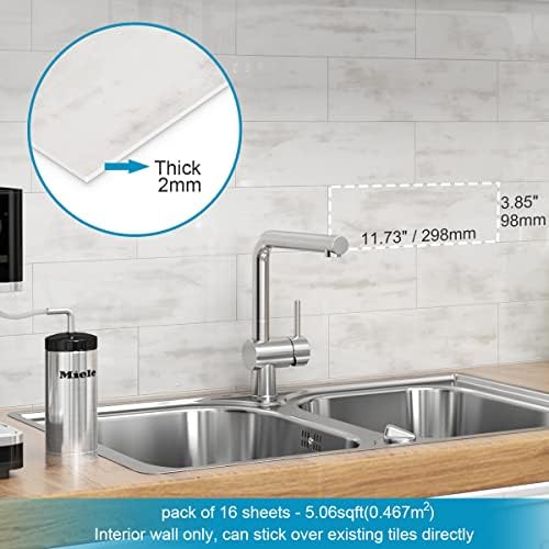 BeNice Marble Self Adhesive Wall Tiles Subway Tiles,Sticky Wall Tiles Stickers Splashback Tiles for Kitchen Bathroom Individual Tiles Large(16tiles,Rust Grey)