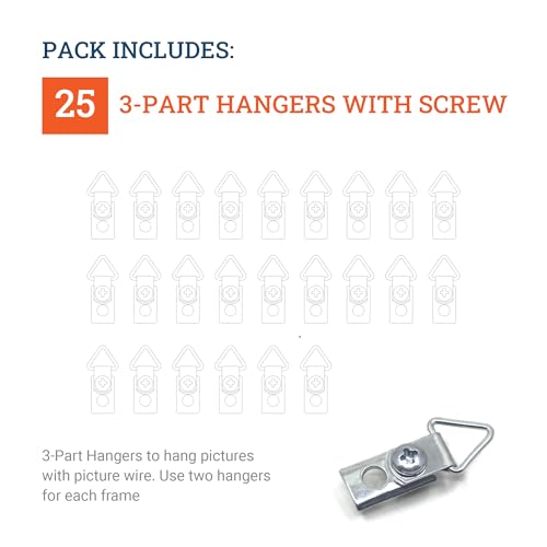 Image of PHS Metal Picture Hanger for Aluminum Framing - 24 Pcs Framing Hardware - 3-Part Frame Hanger for #11 Profile Frames - Picture Frame Parts & Accessories
