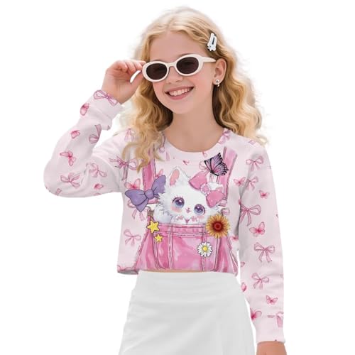 Sweatshirt for Girls Crew Neck Crop Tops Long Sleeve Pullover Casual Pullover Sweatshirt Teens Fall Outfits