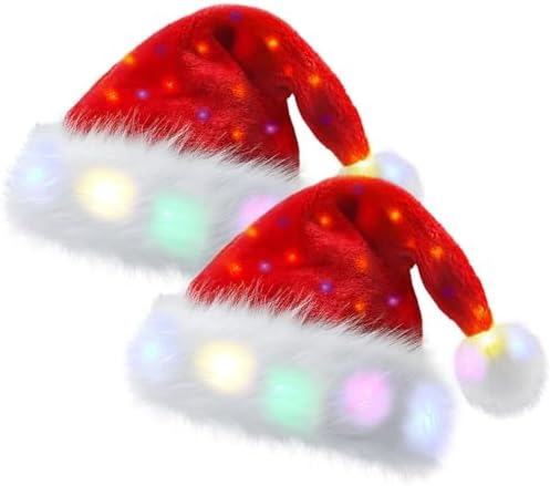 Santa Hats Adult Kid with LED Lights & XXL Extra Large Christmas Hats Soft Plush Thicken