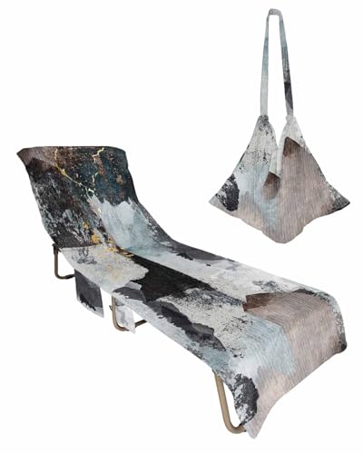 Abstract Black Beach Lounge Chair Towel Cover, Soft Chaise Lounge Towel with Side Pockets Patio Pool Chairs Cover for Beach/Pool Sunbathing 29x85 Contemporary Minimalist Street Graffiti Art