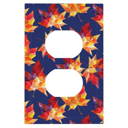 Buyidec Autumn Maple Leaves 1 Gang Single Duplex Receptacle Outlet Cover Jumbo Size Electrical Wall Plate Electric Decorator Light Switch Face Socket Plate Cover