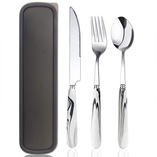 Portable Utensils Set with Case - 3 Pieces Ceramics Handle Reusable Flatware Set
