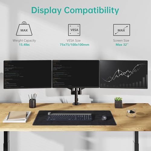 Image of WALI Triple Monitor Mount for 13-32 inch Screens, Adjustable 3 Monitors Desk Mount with Swivel, Tilt, Clamp & Grommet Kit, Triple Monitor Stand for Desk, VESA 75x75 /100x100mm (GSDM003), Black