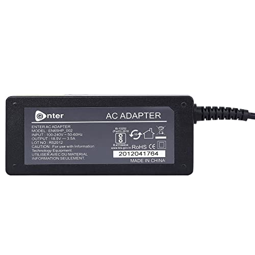 Image of Enter BIS Certified 65W, 18.5V /3.5A, 3 Pin High-Efficiency AC Laptop Charger /Adapter for HP Laptops (Without Power Cord)