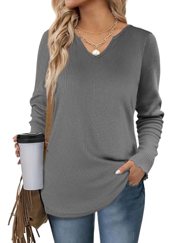 Women's V-Neck Sweatshirt – Long Sleeve Button Detail Pullover, Casual Tunic Top