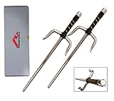 Rhingo Martial Arts Stainless Steel Sai Chrome Black with Leather Wrapped Handle (CHROME, 18 INCH)