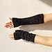 Dressica Knit Arm Warmers Mitten Mink-Like Furry Fingerless Gloves with Thumb Hole Soft Y2K Wrist Warmers Sleeve (Black)
