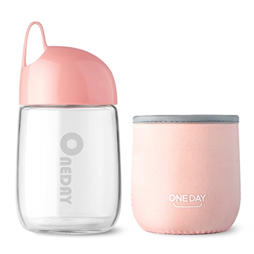 ONEDAY SB90014 - Botella de Agua de Vidrio de borosilicato con Funda de Nailon, portátil y Elegante, Hecha a Mano, 236 g, Rosa