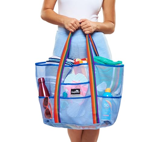 Dejaroo Mesh Beach Bag for Women, Large Sand Free Tote, 8 Pockets, Foldable 17x9x15 in, Pool Beach Vacation - Image 5