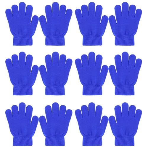 QKURT 6 Paare Magic Stretch Handschuhe - Vollfinger Winter Handschuhe für Kinder 5-13 Jahre Mädchen & Jungen