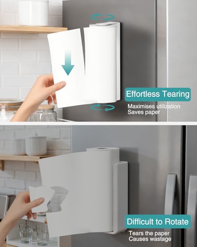 Image of PAROTO Magnetic Paper Towel Holder for Fridge, White Paper Towel Holder for Kitchen, Strong Magnet for Refrigerator, RV, Garage, BBQ, No Drilling, Kitchen & Bathroom Organizers and Storage