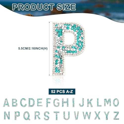 Écussons à repasser avec strass bleu alphabet lettres de A à Z broderie perles pour vêtement - 3