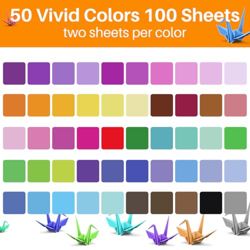 Opret Origami Paper Large, 100 Sheets 9.8x9.8 inch 25x25 cm Origami Paper 50 Vivid Colors Single Sided for Arts and Crafts Projects - Thumbnail 2