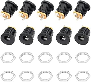 RIIEYOCA 5.5 x 2.1MM DC Power Female Jack Socket, DC Female Panel Mount Mount Female Plug Jack, with Hex Nut 3 Pin DC Electrical Female Connector (10 Pcs