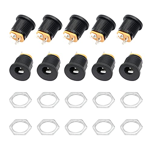 RIIEYOCA DC 2,1 x 5,5mm Buchse Einbaubuchse mit Sechskantmutter 3-poliger DC-elektrischer Buchse (10 Stück) Cover