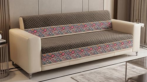 Image of KINGLY Sofa Cover 4 Seater Fully Covered | Stretchable Anti-Slip Slipcover | Washable Furniture Protector | Chocolate Brown | Set of 2 | Seat & Back |