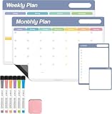 LOUKIN ホワイトボード シート セット 静電吸着式 予定表 冷蔵庫 ホワイトボードカレンダー 掲示板 繰り返し利用（月/週間予定表1枚・チェックリスト*1枚・付箋1枚・ボードマーカー6本・EVAボードイレーザー1個）