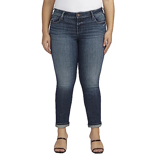 Silver Jeans Co. Women's Plus Size Girlfriend Mid Rise Slim Leg Jeans