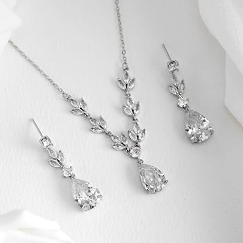 Sweetv Bridal Wedding Jewelry Set For Bride Bridesmaids, Teardrop Marquise Cubic Zirconia Necklace Earrings Bracelet Set, Wedding Prom Jewelry For Women #TOP3