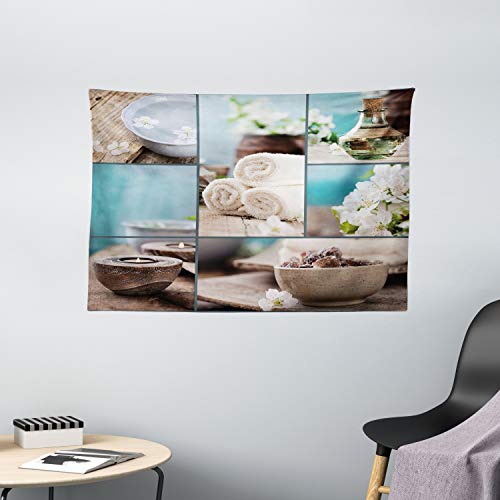 Ambesonne Spa Tapestry, Far East Close to Your Heart Massage Theme Collage Oils