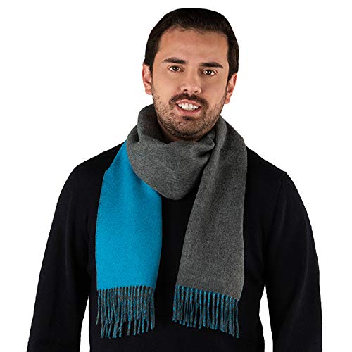 Alpaca Wool Scarf - 100% Pure Baby Alpaca - Double Sided Reversible Contrast Scarf (Classic Blue/Grey)3