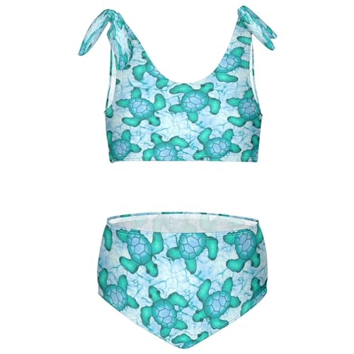 Summer Sea Turtle Girls Tankini Swimsuits Kids Bikini Sets 2 Pcs Bathing Suit for 9-10T