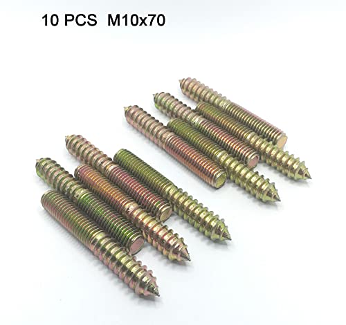 Image of Hanger Bolt M10x70 Double Headed Bolt Self-Tapping Screw for Furniture 10Pcs