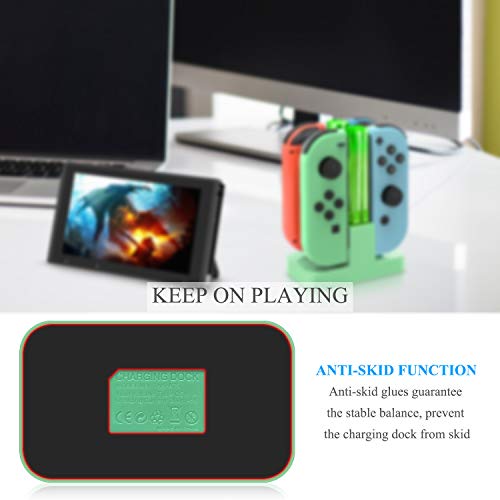 Image of FASTSNAIL Switch Controller Charger for Nintendo Switch for JoyCons - Green | 4-in-1 Switch Controllers Charging Dock Station, Fast Charger Stand for Joycon 1 Accessories, LED Indicator, Charging Cable