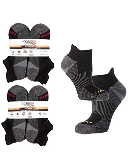 Copper Fit (10 Pairs) Womens Socks, Ankle Socks, Copper Socks with Pull Tab:
