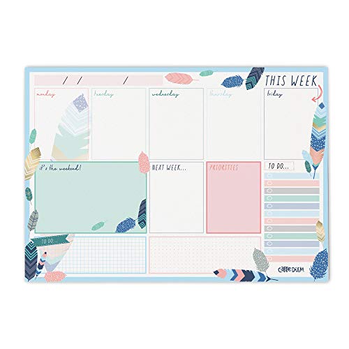 Pukka Pad Carpe Diem Weekly Planner Pad For Daily Organization, Scheduling, & Appointments - Includes To-Do List, Weekend, & Priority Sections, 60 She