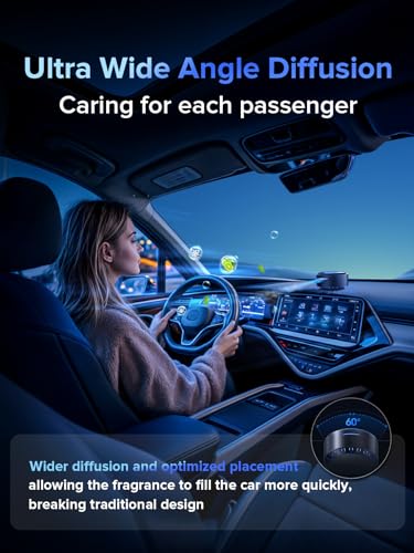 Image of Ceeniu Car Air Freshener Diffuser, 2025 Ultra Wide Angle Ultrasonic Mist with Blue Aurora Car freshener, Magnetic design, Auto On /Off, Powerful Built-in Battery, CF11 Natural Ocean scent