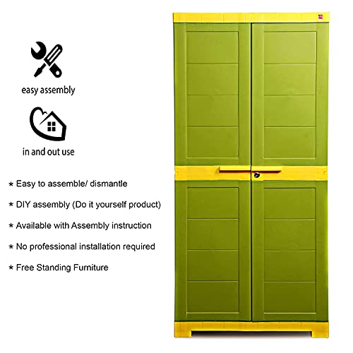 Image of Cello Novelty Big Plastic 2 Door Cupboard with 3 Shelves (Green and Yellow) & Novelty Plastic 1 Door Big Cupboard - Red and Blue