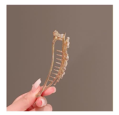 Pinzas para el cabello estilo francés con flores, perlas y cristal, tipo banana para mujeres #14 miniatura 5
