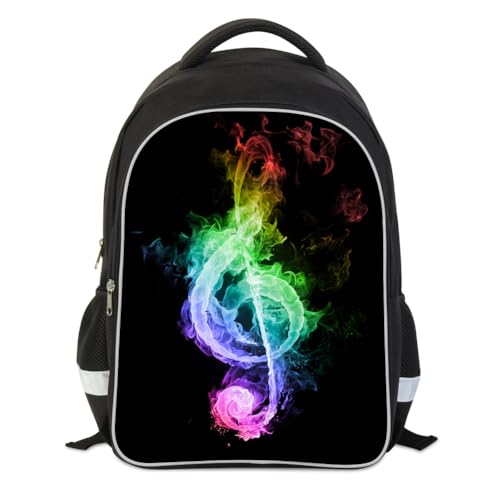 ZRENTAO Kids Backpack, 3D Reflective Cartoon, 600D Polyester & Dual Zippers, 17" Bookbag with Ergonomic Design for boys & girls age 6-18, Musical Note Space Style for school Children Kids