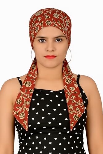 Image of Pure Cotton Double Layer Head Scarves Hair Wrap Cap, Adjustable Free Size Head Cover for Women, Girls, Under Helmet Cover
