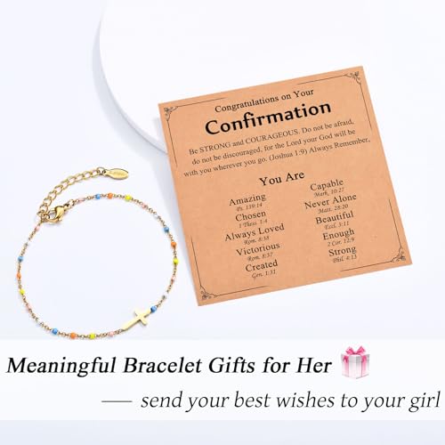 Image of Christian Cross Bracelets for Girls Women, Easter Basket Stuffers | Baptism Confirmation First Communion Gifts for Teen Girls